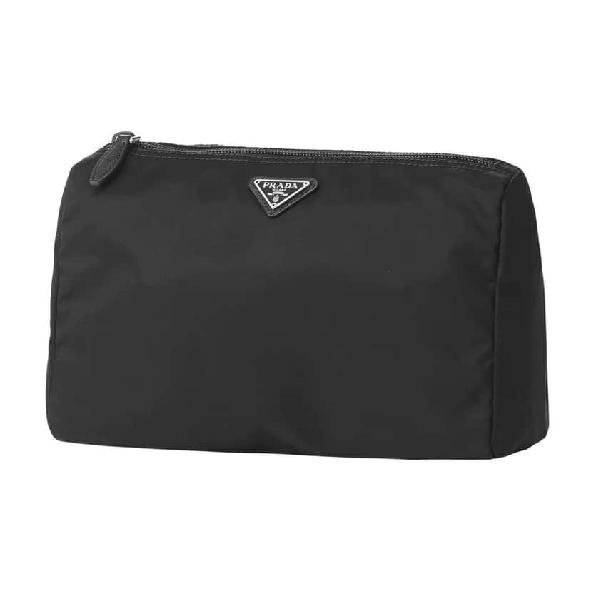 Prada Prada Black Tessuto Nylon Medium Cosmetic Case Clutch Black Leather Never worn - Front View