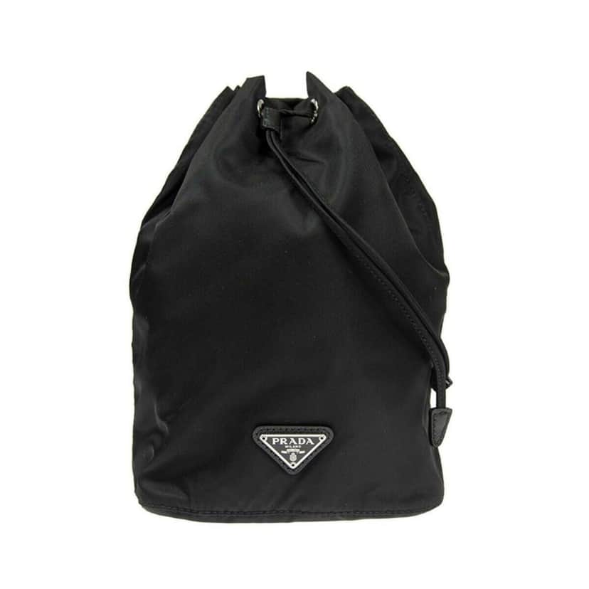 Prada Prada Black Tessuto Nylon Triangle Logo Drawstring Bucket Bag Black Canvas Good condition - Front View