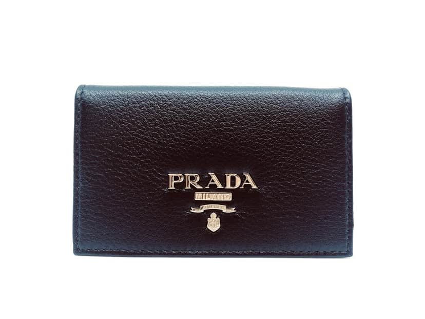 Prada Prada Black Vitello Grain Soft Calf Leather Credit Card Case Wallet Black Leather Good condition - Front View