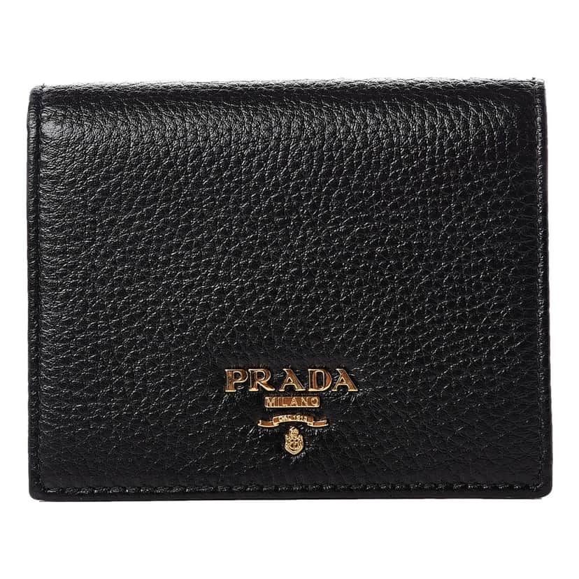 Prada Prada Vitello Grain Nero Black Logo Leather Bifold Snap Wallet Black Leather Never worn - Front View