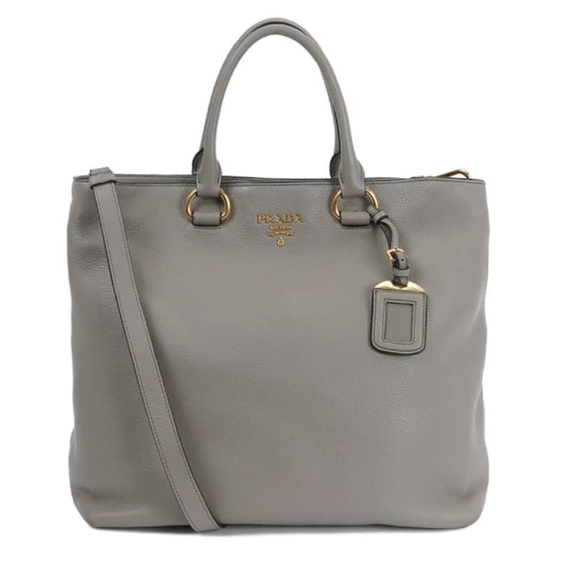 Prada Prada Gray Vitello Phenix Shopping Tote Bag Grey Leather Good condition - Front View