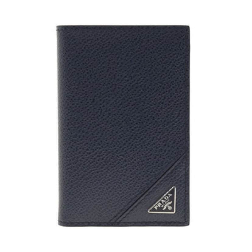 Prada Prada Vitello Grain Blue Leather Triangle Logo Vertical Bifold Wallet Blue Leather Never worn - Front View