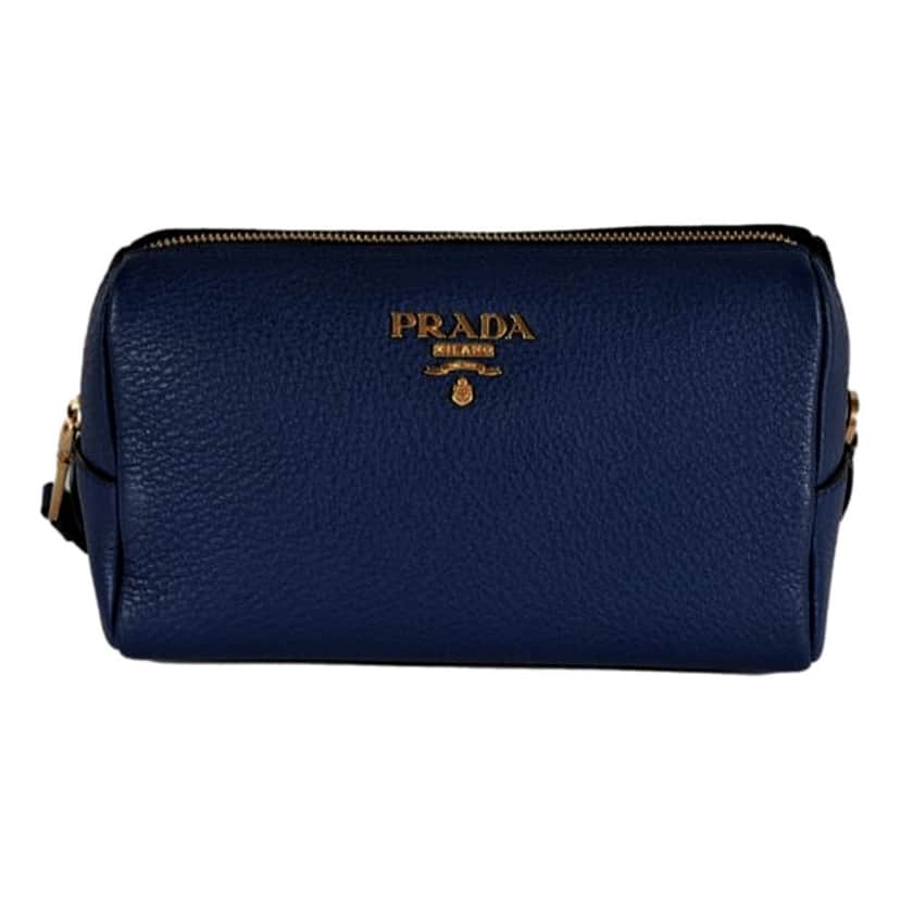 Prada Prada Contenitore Baltico Navy Blue Vitello Daino Vanity Case Blue Leather Never worn - Front View