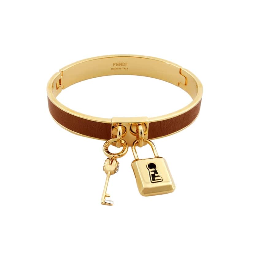 Fendi Fendi Master Key Brandy Leather Gold Medium Bracelet Gold Leather Never worn - Front View