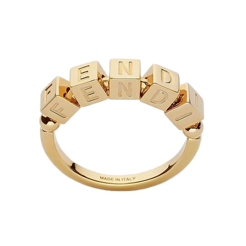 Fendi Fendi Fendigraphy Letters Gold Metal Ring Size Small Gold Never worn - Front View