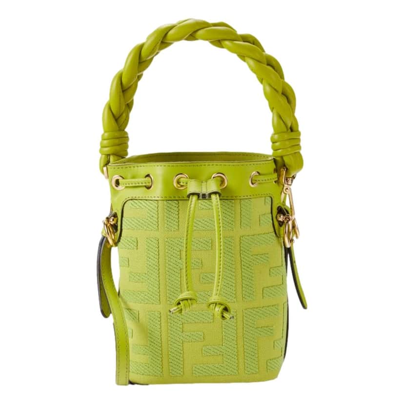 Fendi Fendi Mon Tresor Mini Wasabi Green FF Canvas Bucket Bag Crossbody Green Leather Never worn - Front View