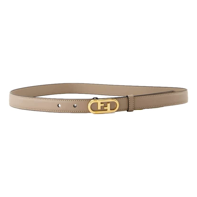 Fendi Fendi O'Lock Skinny Belt Grey Tortora Leather Gold FF Buckle Size 80 Other Leather Never worn - Front View