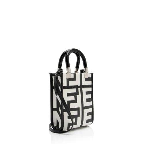 Fendi Fendi Sunshine Nero and Blanco Calfskin Leather Mini Bag Black Leather Never worn - Front View