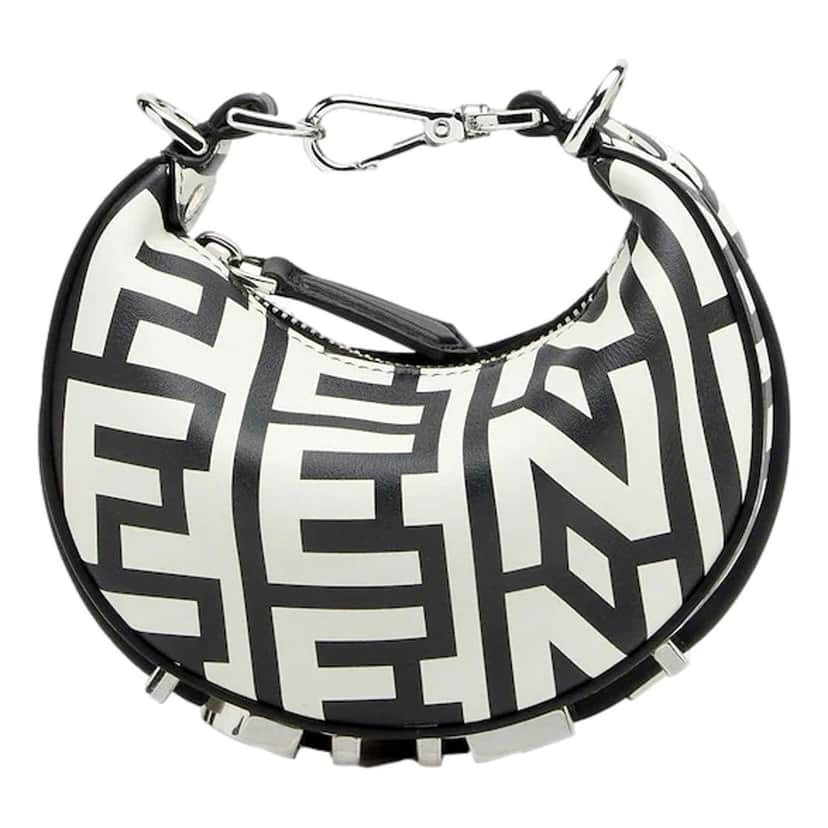 Fendi Fendi x Marc Jacobs Fendigraphy Black and White Hobo Nano Bag Black Leather Never worn - Front View