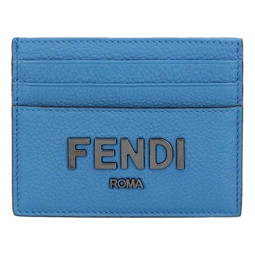 Fendi Fendi Signature Fiordaliso Blue Grained Leather Card Case Wallet Blue Leather Never worn - Front View