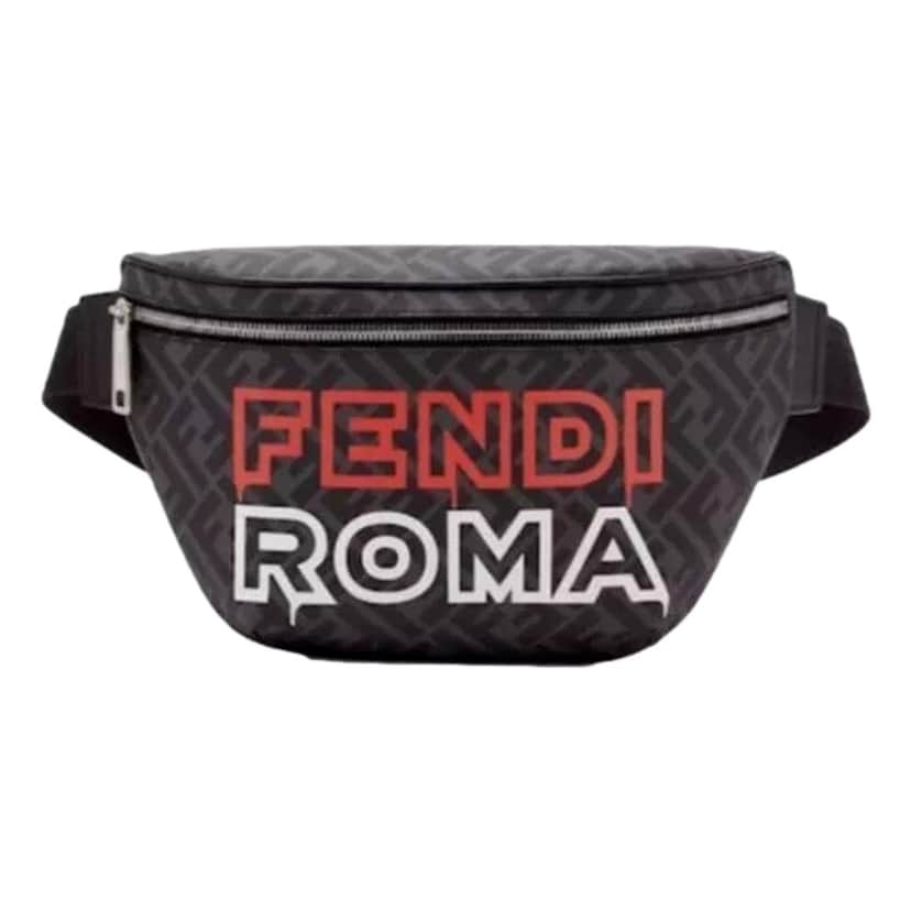 Fendi Fendi Roma Fendigraphy Nero and Rosso Leather Belt Bag Black Leather Never worn - Front View
