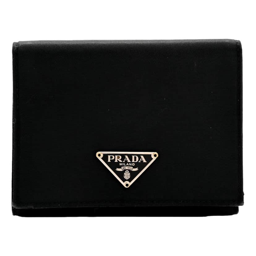 Prada Prada Tessuto Nylon Tri-Fold Compact Wallet Black Black Leather Never worn - Front View