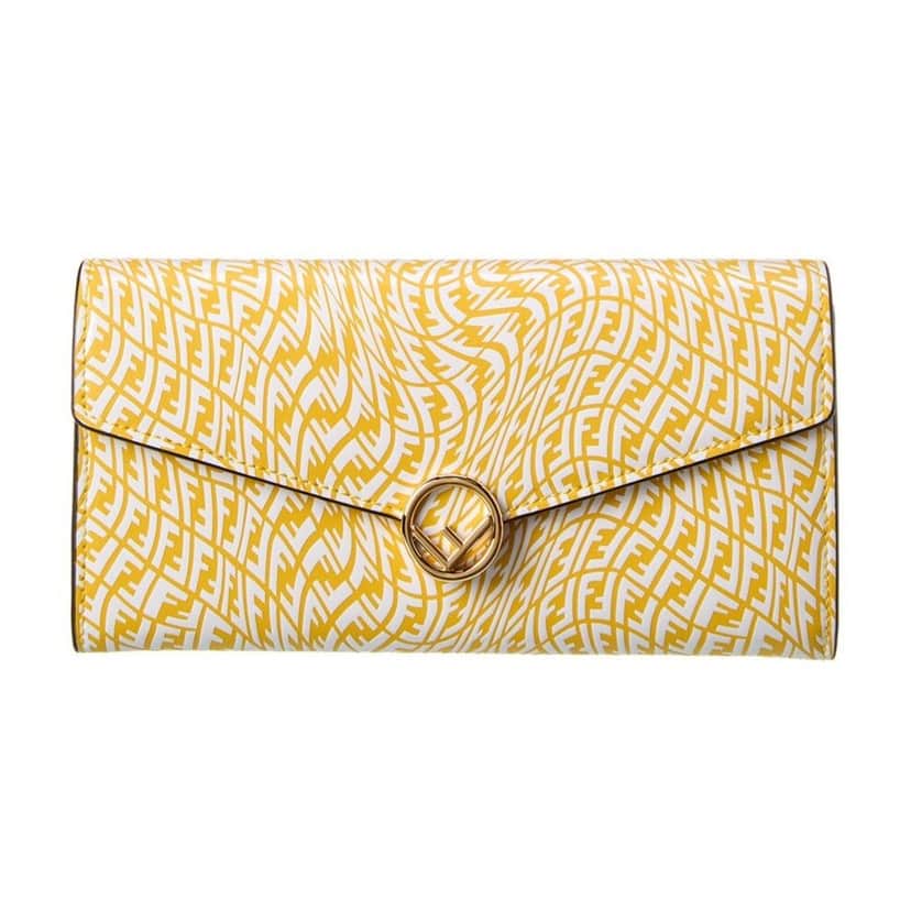 Fendi Fendi F is Fendi Yellow Leather Vertigo Print Long Wallet Yellow Leather Good condition - Front View