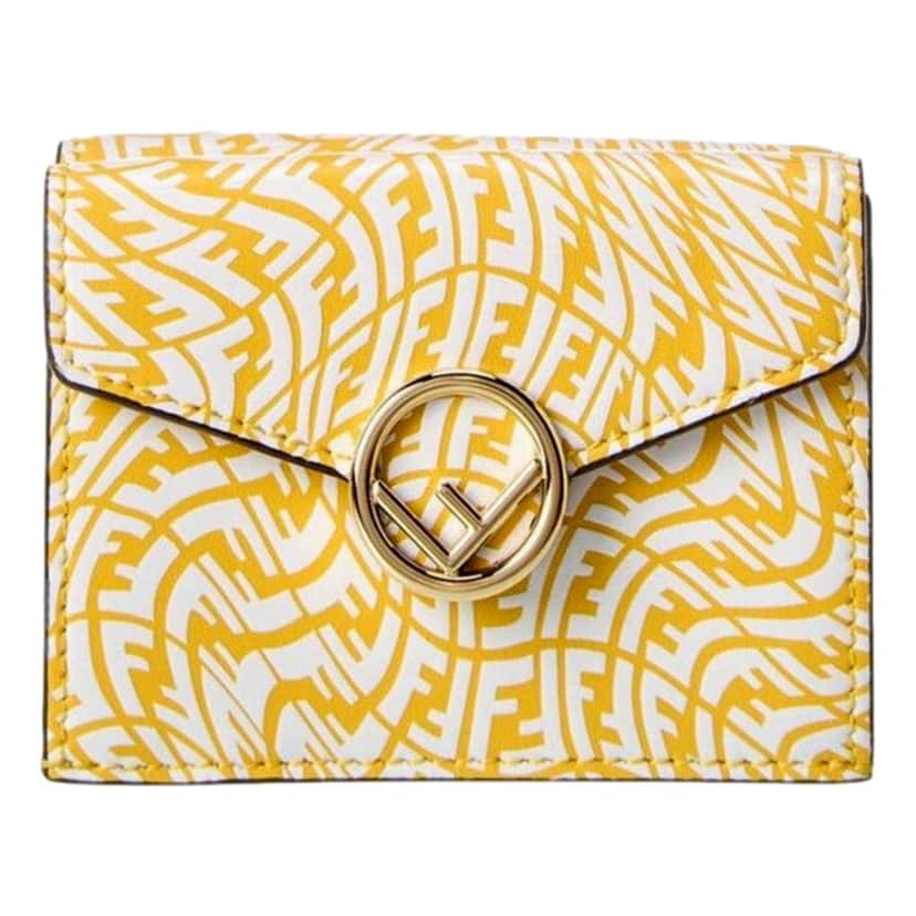 Fendi Fendi F is Fendi Yellow Leather Vertigo Print Small Trifold Wallet Yellow Leather Good condition - Front View