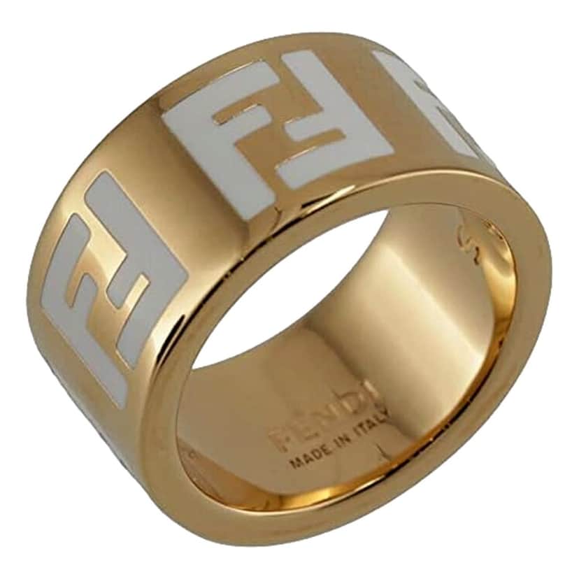 Fendi Fendi FF Forever Gold Tone Metal Ring White Enamel Logo Medium Yellow Never worn - Front View