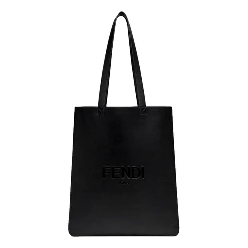Fendi Fendi Roma Embossed Logo Black Calf Leather Large Shopping Tote Bag Black Leather Never worn - Front View