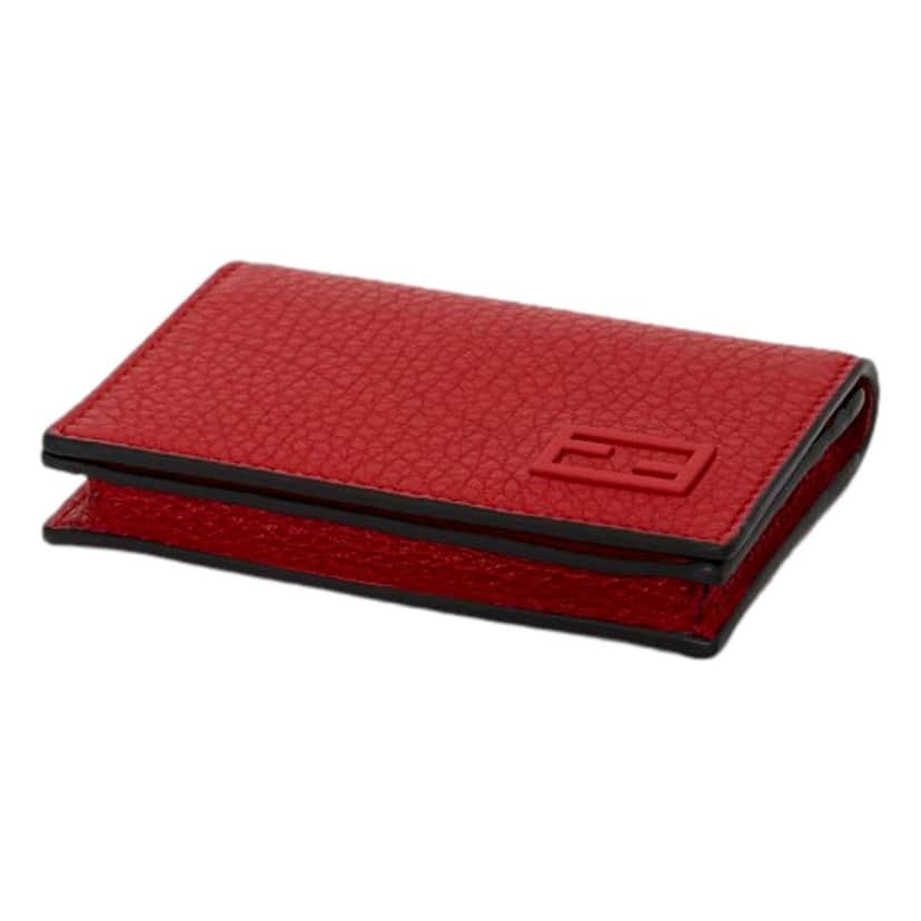 Fendi Fendi Red Grained Leather Baguette Logo Card Case Wallet Red Leather Never worn - Front View