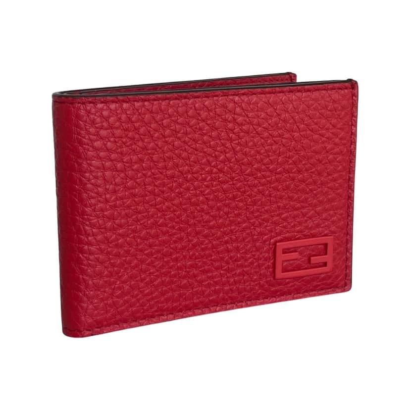 Fendi Fendi Red Grained Leather FF Logo Bifold Wallet Red Leather Never worn - Front View