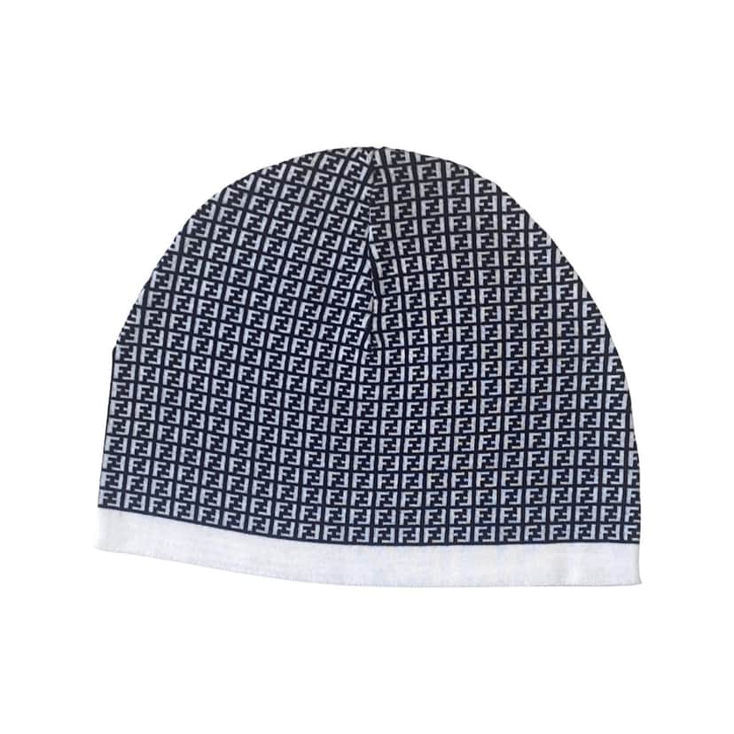 Fendi Fendi FF Print Nero and Bianco Knitted Wool Beanie Black Wool Never worn - Front View