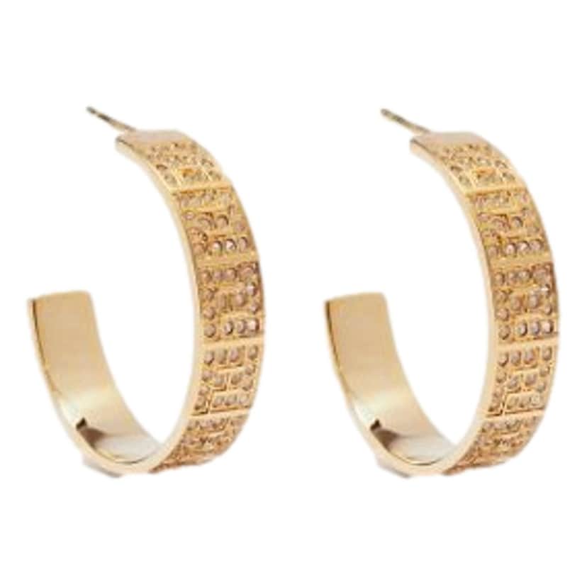 Fendi Fendi FF Crystal Embellished Gold Hoop Earrings Gold Never worn - Front View