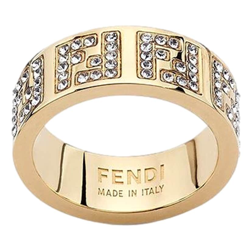 Fendi Fendi FF Crystal Embellished Wide Band Gold Ring Small Gold Never worn - Front View