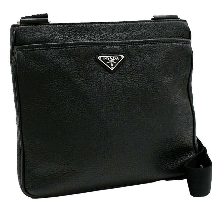 Prada Prada City Vitello Leather Black Messenger Crossbody Bag Black Canvas Never worn - Front View