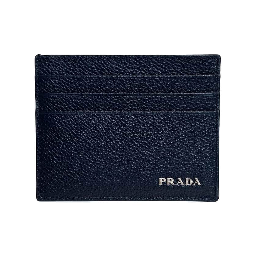 Prada Prada Vitello Micro Grain Leather Baltico Blue Card Holder Wallet Blue Leather Never worn - Front View