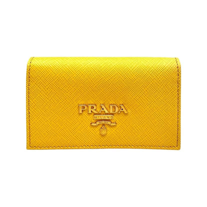 Prada Prada Saffiano Yellow Leather Card Case Wallet Yellow Leather Never worn - Front View