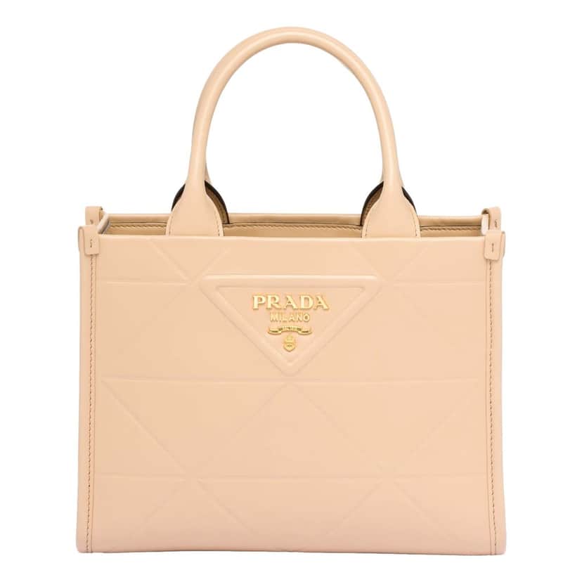 Prada Prada Symbole Soft Calfskin Leather Sabbia Sand Triangle Quilted Mini Tote Bag Beige Leather Never worn - Front View