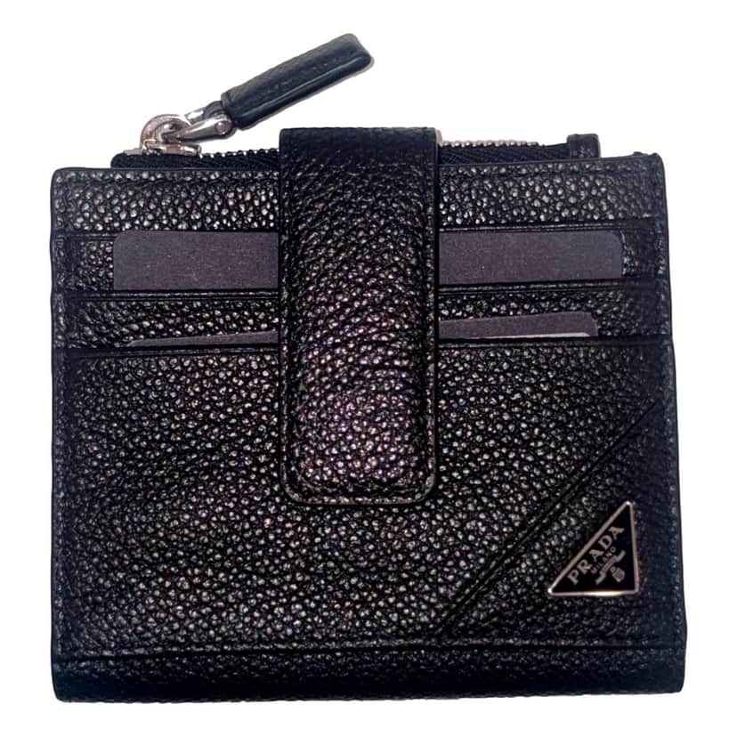 Prada Prada Black Vitello Grain Leather Card Case Bifold Wallet with Zipper Coin Pouch Black Leather Never worn - Front View