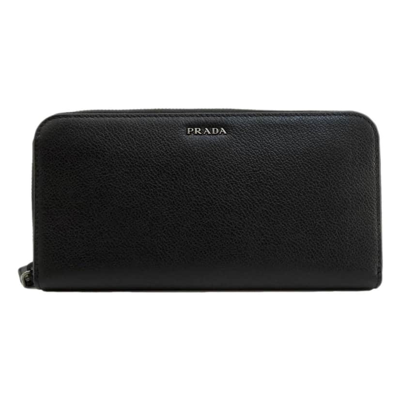 Prada Prada Vitello Grain Long Black and Grey Zip Around Continental Wallet Black Leather Never worn - Front View