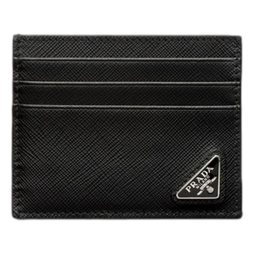 Prada Prada Saffiano Mens Credit Card Wallet Black Nero Silver Triangle Enamel Logo Other Leather Never worn - Front View