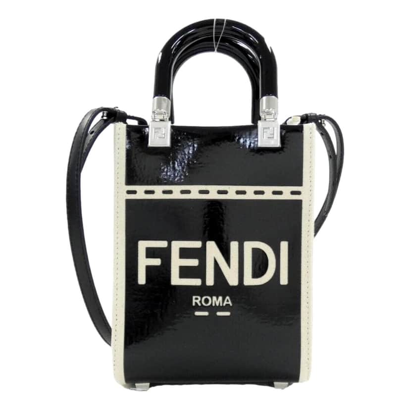 Fendi FENDI FF Mini Bag Shopper Tote Crossbody Bag Leather and Canvas Black Black Leather Never worn - Front View