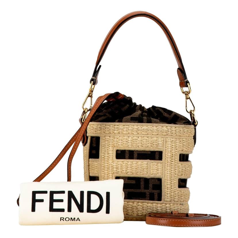 Fendi Fendi Step Out Straw and Canvas Medium Shoulder Bucket Bag Beige Canvas Never worn - Front View