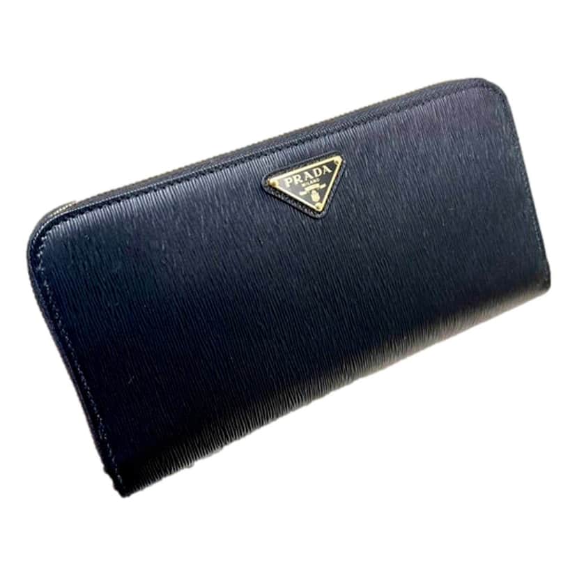 Prada Prada Vitello Move Nero Black Leather Zip Around Long Wallet Gold Triangle Logo Beige Leather Never worn - Front View