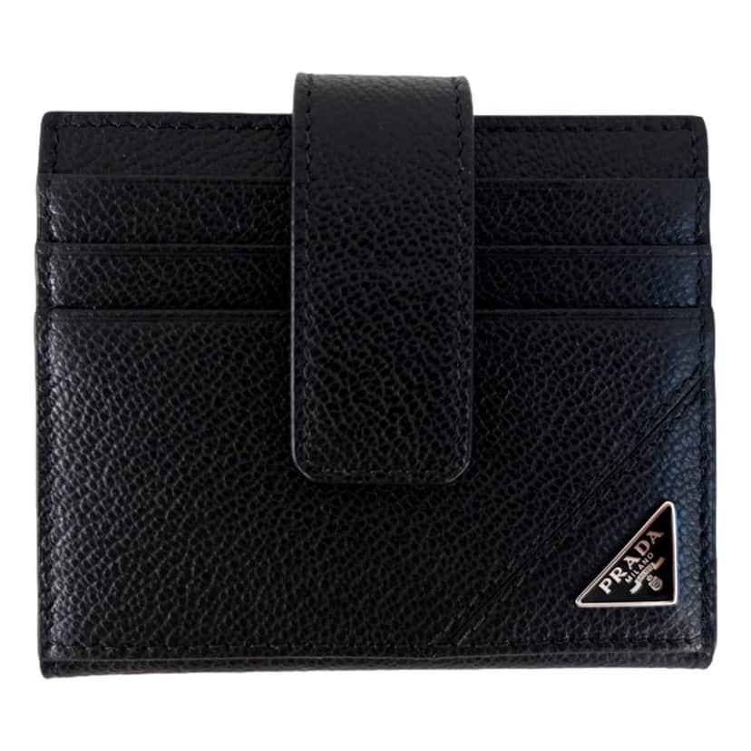 Prada Prada Black Vitello Grain Leather Card  Bifold Wallet Black Leather Never worn - Front View