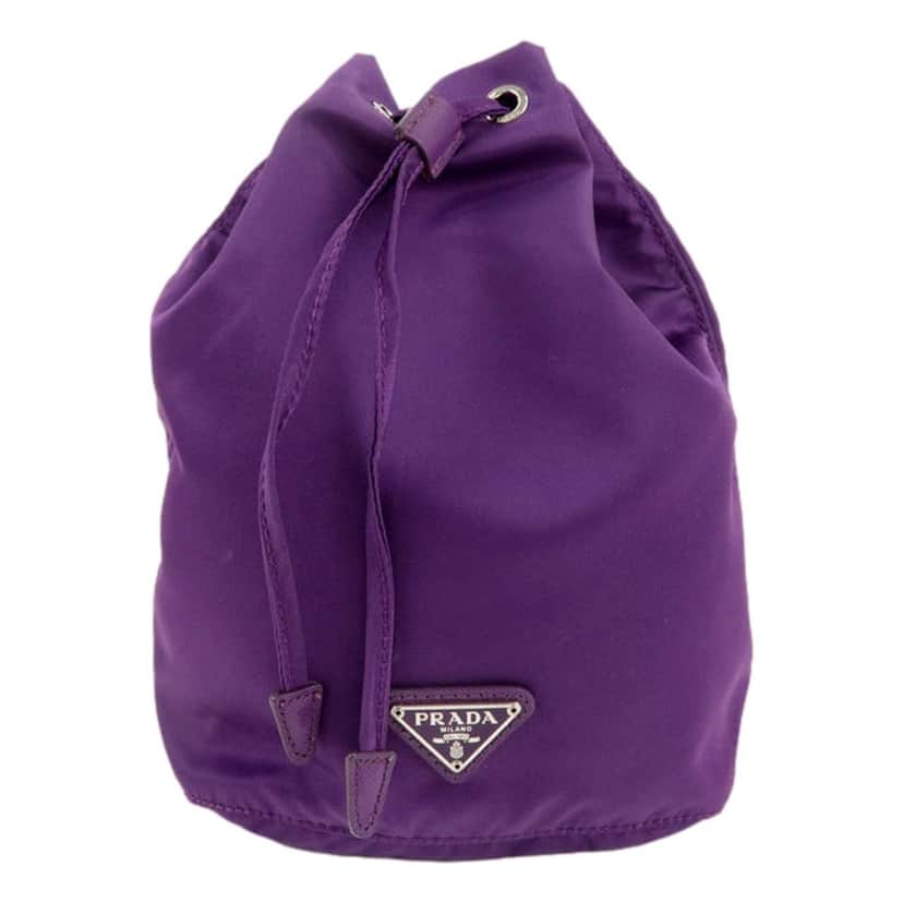 Prada Prada UVA Purple Tessuto Nylon Triangle Logo Drawstring Bucket Bag Purple Leather Never worn - Front View