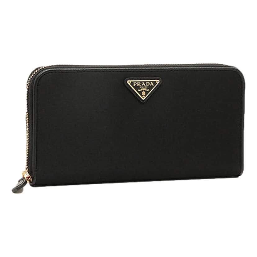 Prada Prada Black Tessuto Nylon Zip Around Wallet Gold Triangle Logo Black Canvas Good condition - Front View