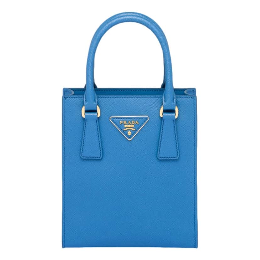 Prada Prada Saffiano Leather Top Handle Mini Shopper Crossbody Bag in Blue Blue Leather Never worn - Front View