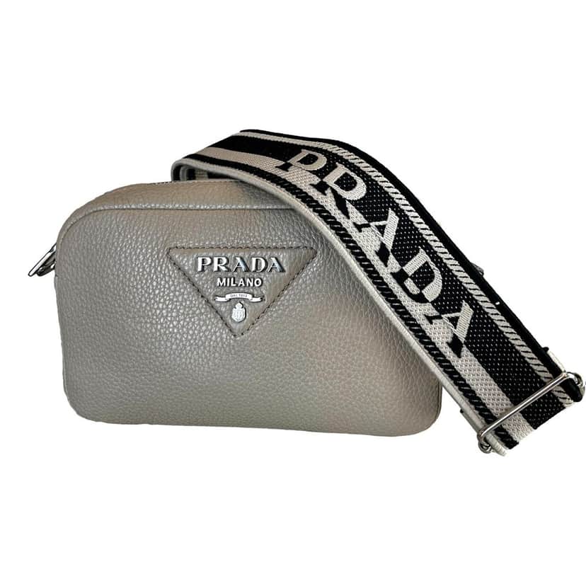 Prada Prada Vitello Daino Leather Sabbia Beige Web Strap Camera Crossbody Beige Leather Never worn - Front View