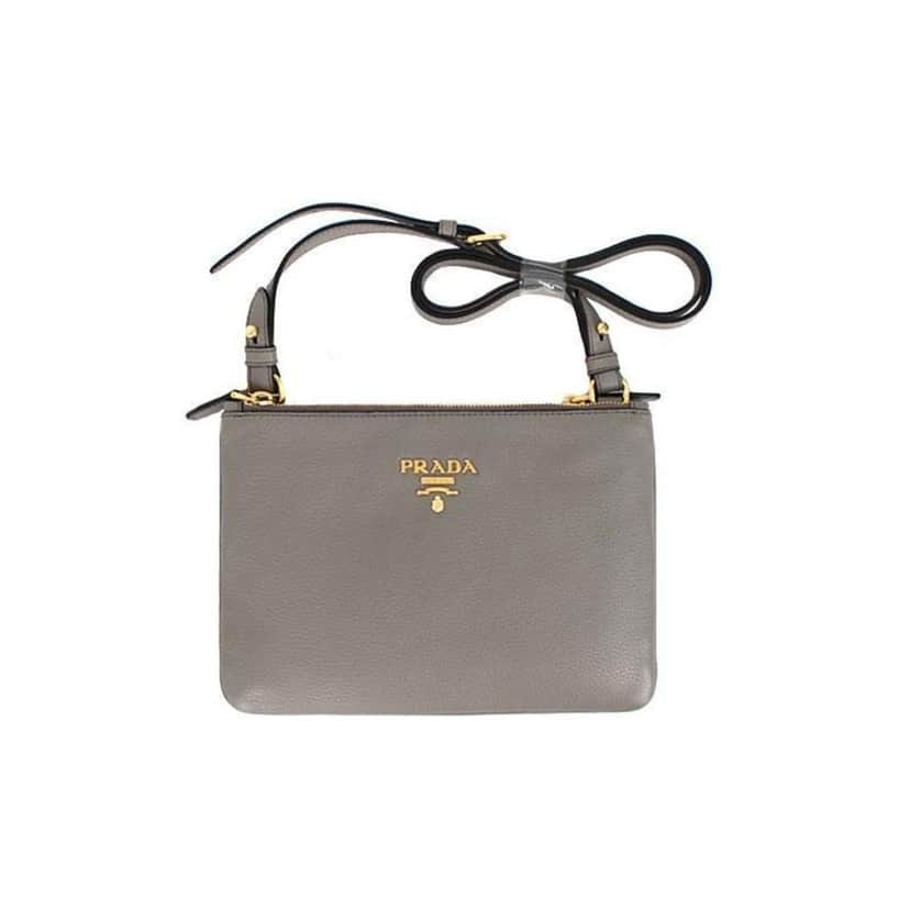 Prada Prada Vitello Phenix Argilla Gray Leather Logo Plaque Crossbody Bag Other Leather Never worn - Front View