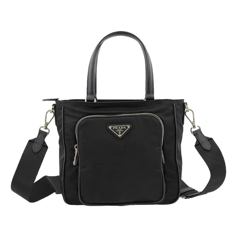Prada Prada Black Tessuto Nylon and Saffiano Leather Crossbody Satchel Black Leather Never worn - Front View