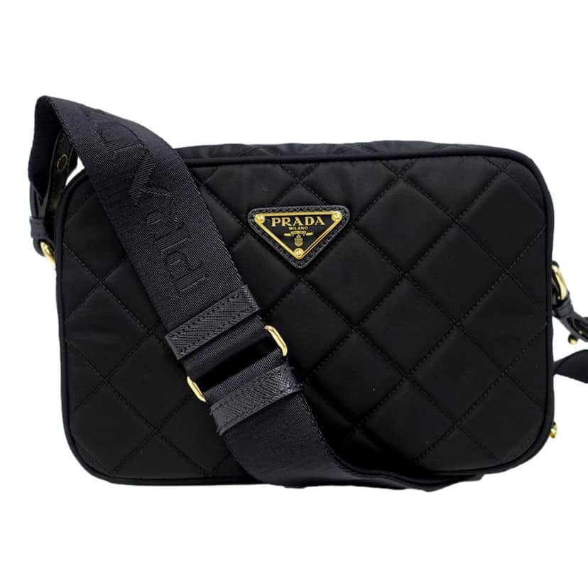 Prada Prada Tessuto Black Quilted Nylon Triangle Logo Camera Crossbody Bag Black Never worn - Front View
