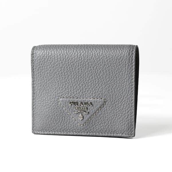 Prada Prada Marmo Marble Grey Vitello Daino Leather Silver Triangle Logo Bifold Wallet Other Leather Never worn - Front View