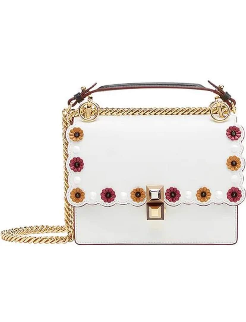 Fendi Fendi Kan I White Multi Color Flowers Leather Chain Bag White Leather Good condition - Front View