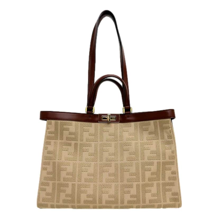 Fendi Fendi FF Peekaboo X-Lite Brown Beige Canvas and Leather Tote Brown Canvas Never worn - Front View