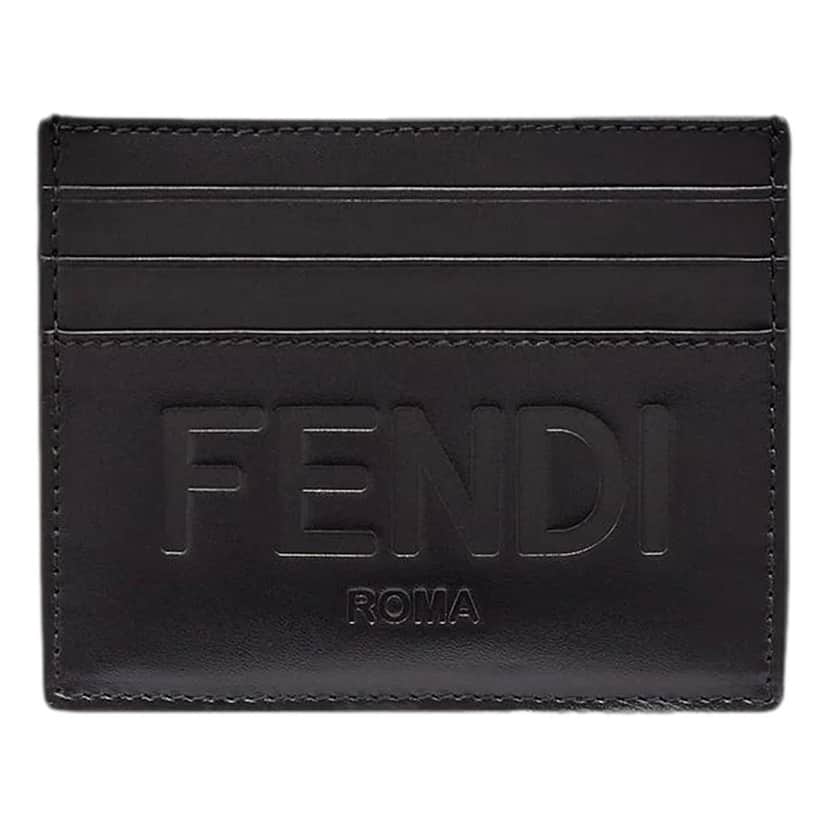 Fendi Fendi Roma Black Calfskin Leather Embossed Logo Card Case Wallet Other Leather Never worn - Front View