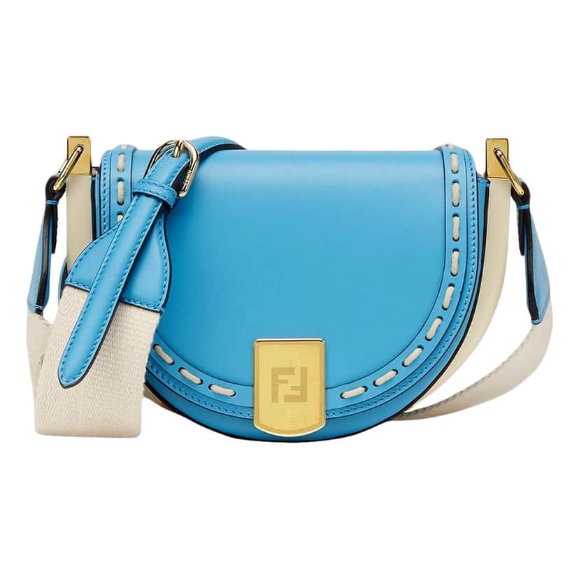Fendi Fendi Moonlight Satchel Crossbody Cyber Blue Leather FF Logo Bag Blue Leather Never worn - Front View