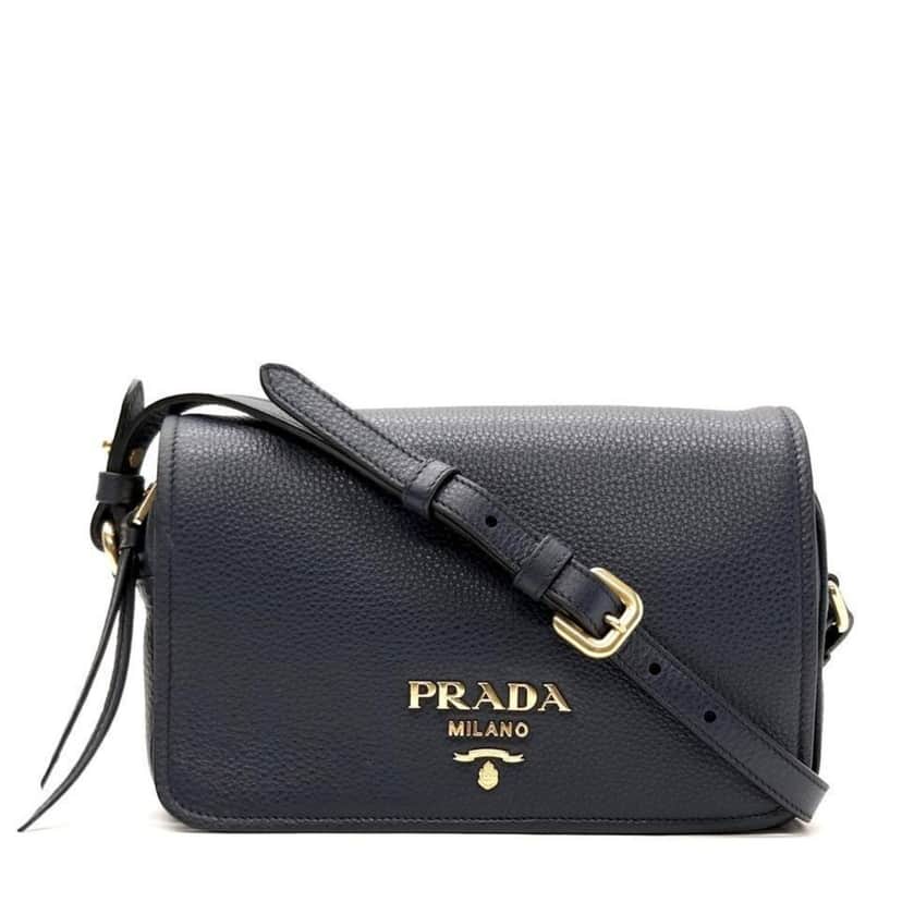 Prada Prada Vitello Phenix Baltico Blue Leather Flap Medium Crossbody Bag Blue Leather Good condition - Front View