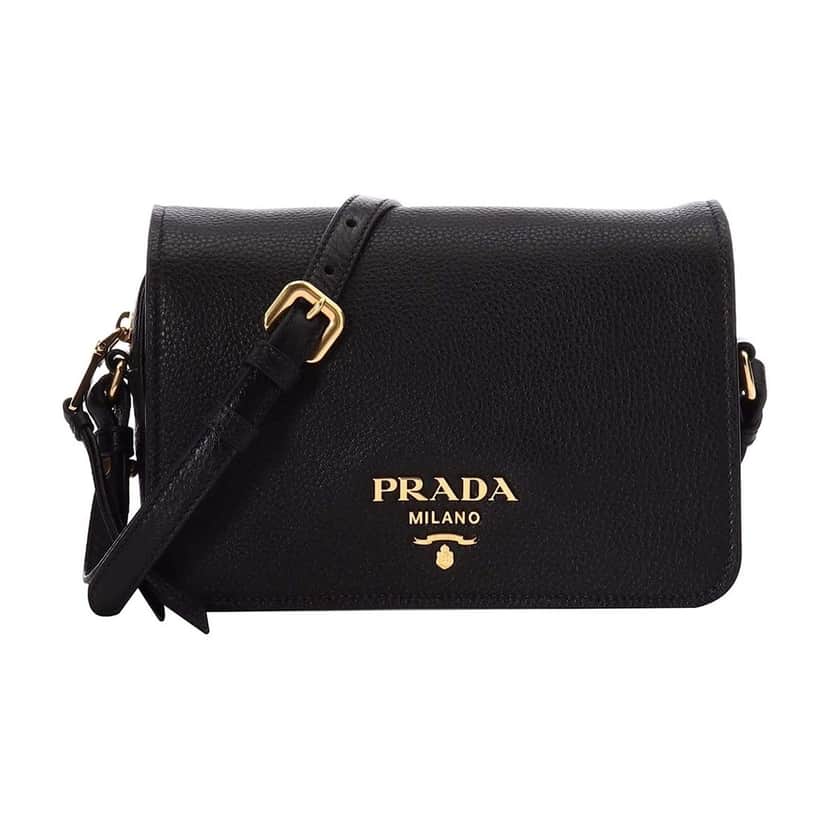 Prada Prada Vitello Phenix Black Leather Flap Crossbody Bag Black Leather Good condition - Front View